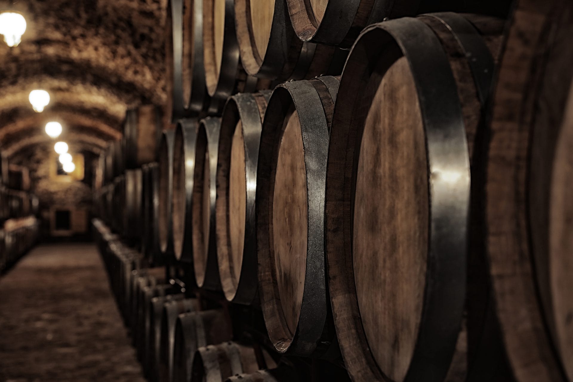 hallway filled with whiskey barrels
